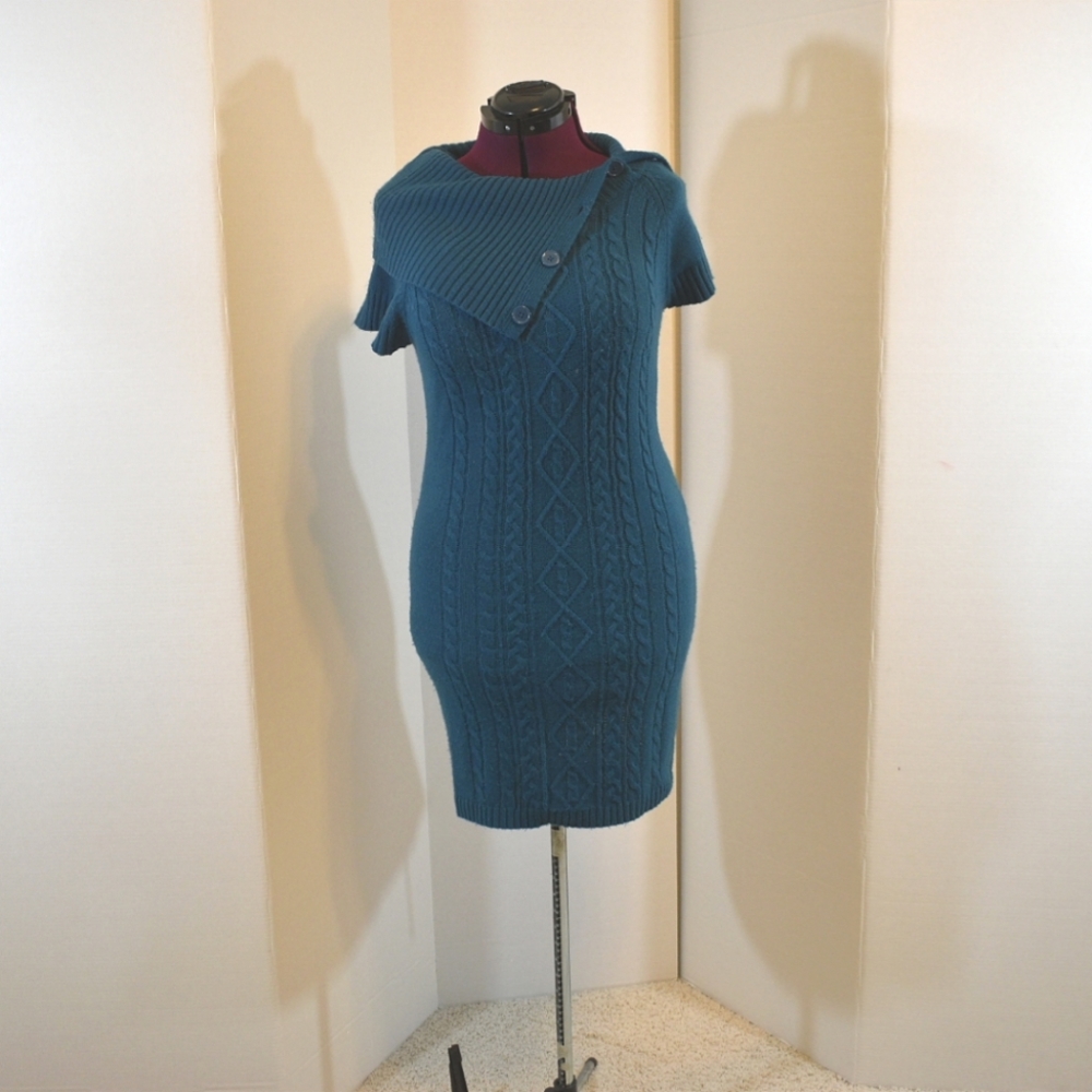 Dressbarn Blue Button cowl-neck. size L